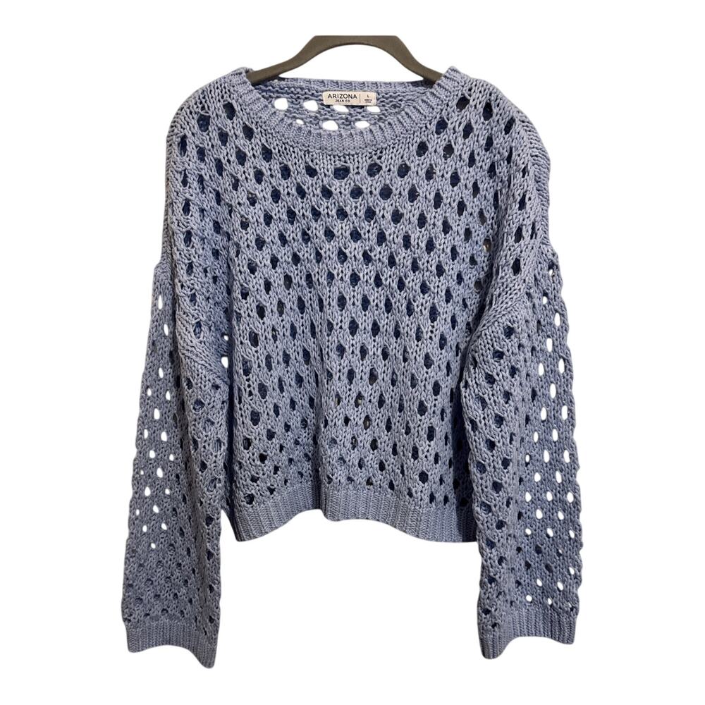 Arizona Jean Co Periwinkle Open Knit Cropped Sweater Boxy Cropped Cottagecore L